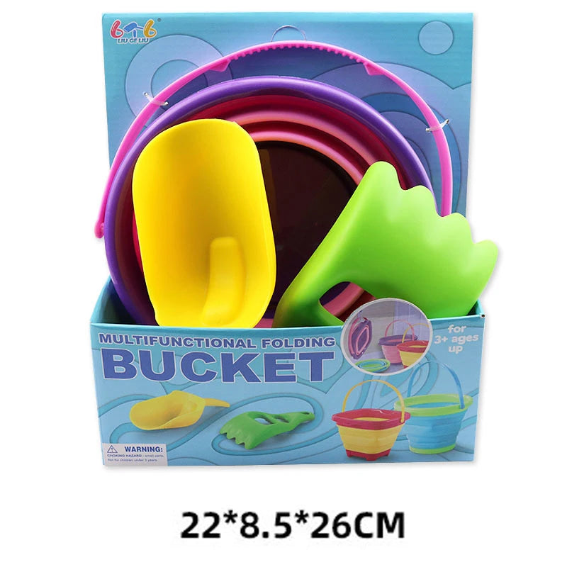 Children's Foldable Beach Bucket Sand Toy Portable Telescopic Water Game for Outdoor Fun