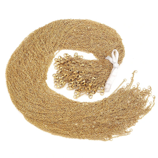 100 Pieces Stainless Steel 18K Gold Plated Link Cable Chain with Lobster Clasp for DIY Jewelry Adjustable Necklace Supplies