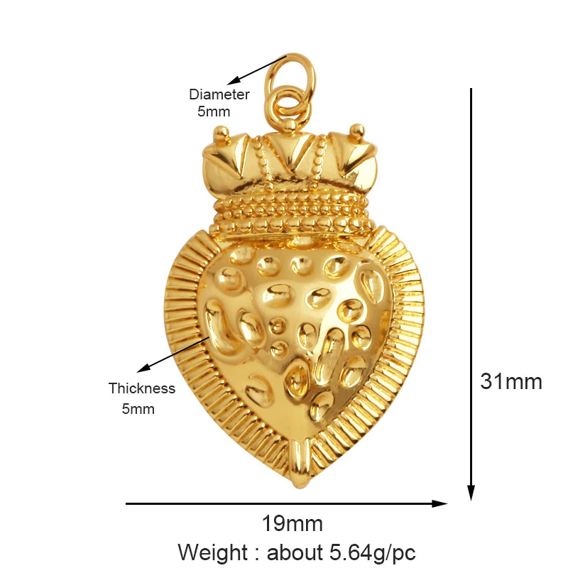 New Sacred Red Heart Charm Pendant 18K Gold Plated Zircon