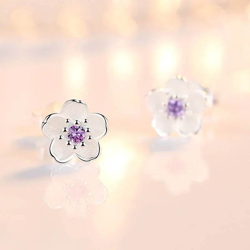 New arrive 925 Sterling Silver Crystal Jewelry custom Flower Stud Earrings For Women wedding accessories Holiday gifts