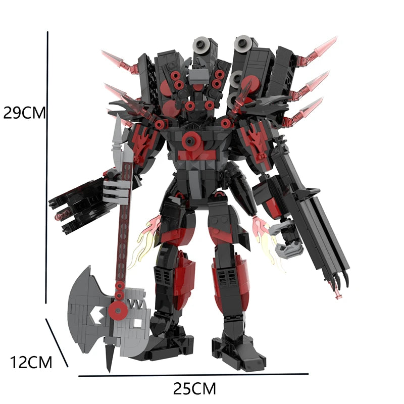 Titan Guitar Speaker Man Building Blocks Set Skibidi Toilet Design with Battle-Axe DIY Bricks Toy for Boys Ages 6-12 Perfect Christmas Gift