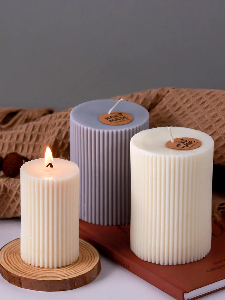Striped Cylindrical Candle Silicone Mold for DIY Home Decor