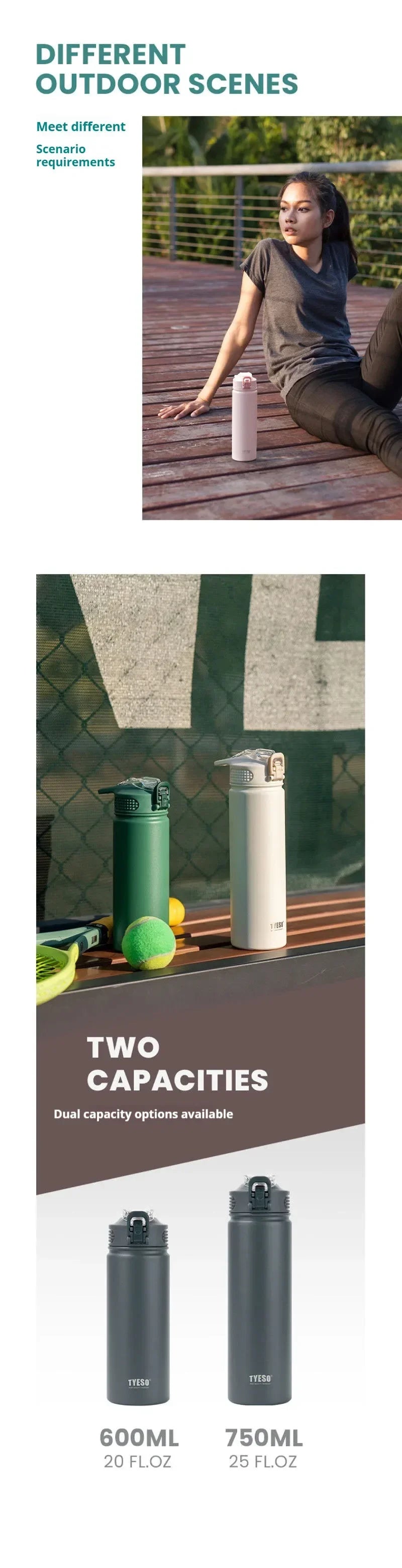 Insulated Stainless Steel Water Bottles – 600ml / 750ml Travel Thermos for Hot & Cold Drinks