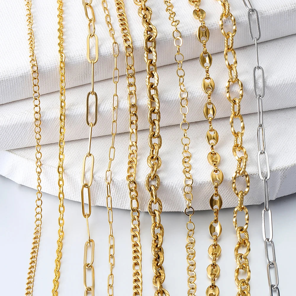 2 Meters/1 Meter High Quality Gold Color Stainless Steel Chain for DIY Jewelry Making