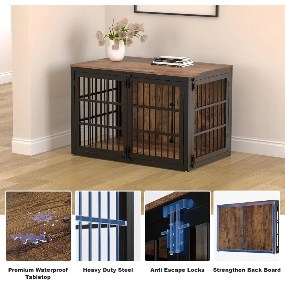 Heavy Duty Dog Crate Furniture, 41 Inch Wooden Dog Cage Kennel for Medium and Large Dogs, Decorative Pet House Furniture Indoor