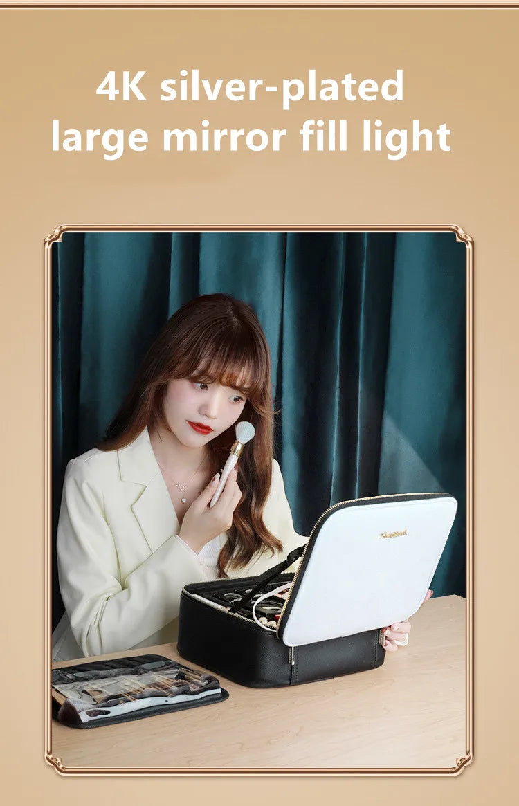 Smart LED Makeup Case with Mirror and USB Charging Waterproof Travel Cosmetic Bag for Women Portable Vanity with Adjustable Lighting