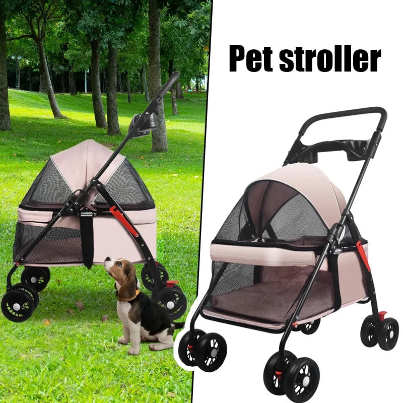 Pet Dog And Cat Stroller with Foldable Dog And Cat Cage Jogging Stroller With Cup Holder Suitable Small And Medium Dogs and Cats