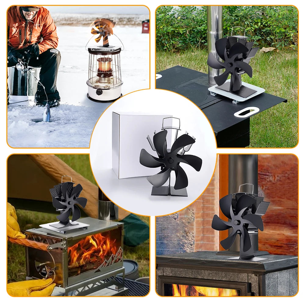 6 Blades Heat Powered Stove Fan Log Wood Burner Eco-fan Quiet Fireplace Fan Winter Warm Home Heater Efficient Heat Distribution