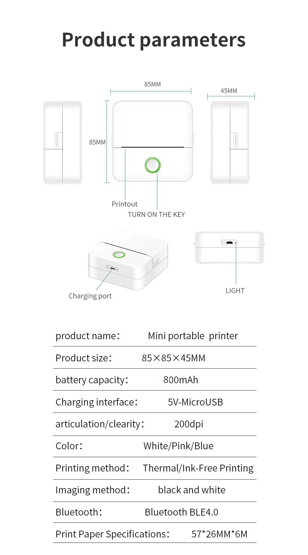 Mini impresora térmica portátil de etiquetas HD Impresora Bluetooth Endurance para estudiantes Error Título Nota Bolsillo incorrecto Impresión sin tinta