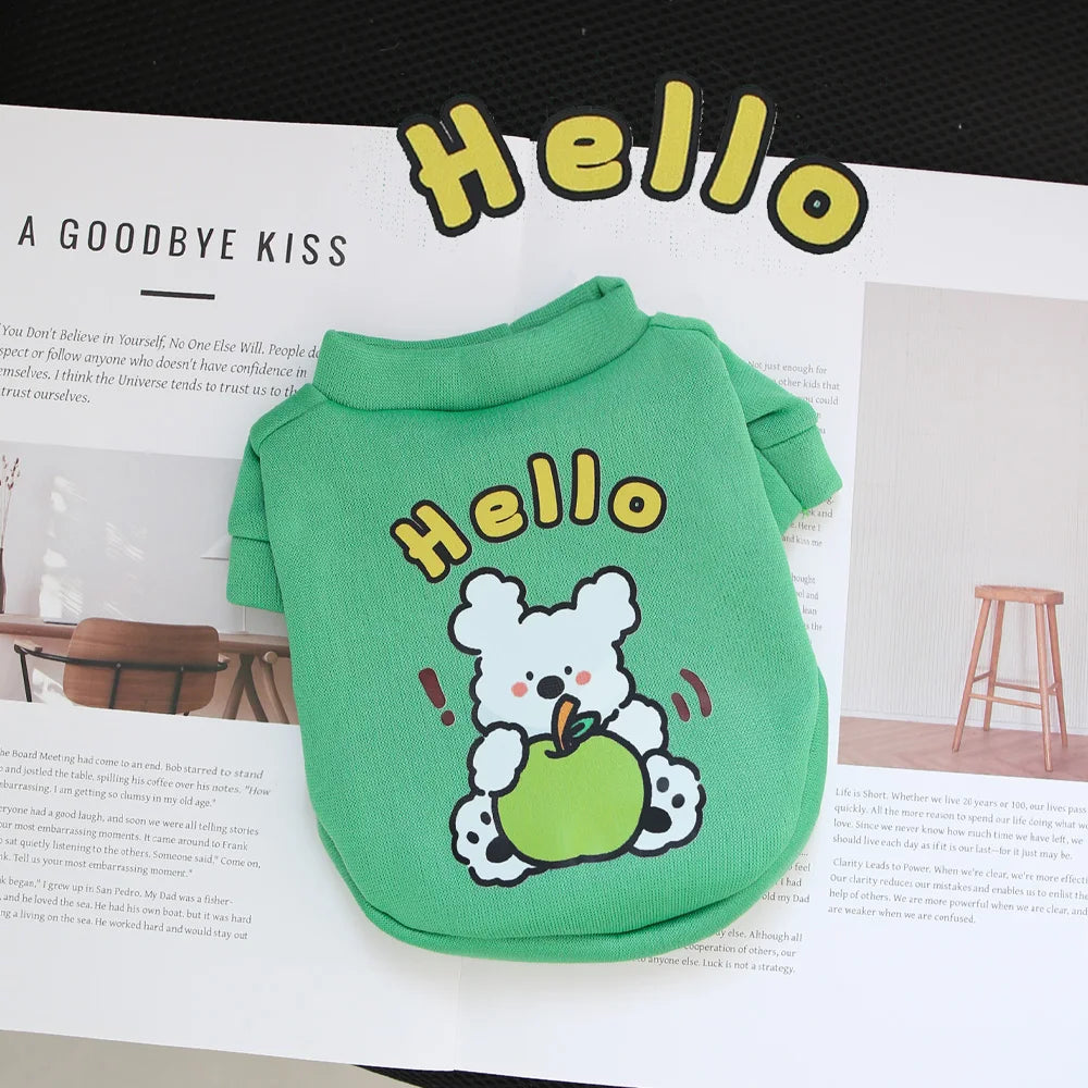 Autumn and winter pet clothes cute little dog cartoon round neck hoodie with plush super cute cat dog universal clothes