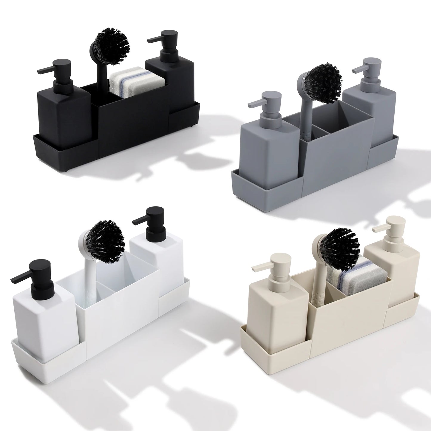 Matte Black Kitchen Soap Dispenser and Sponge Holder Set for Sink Caddy with Hand Soap and Dish Soap Storage