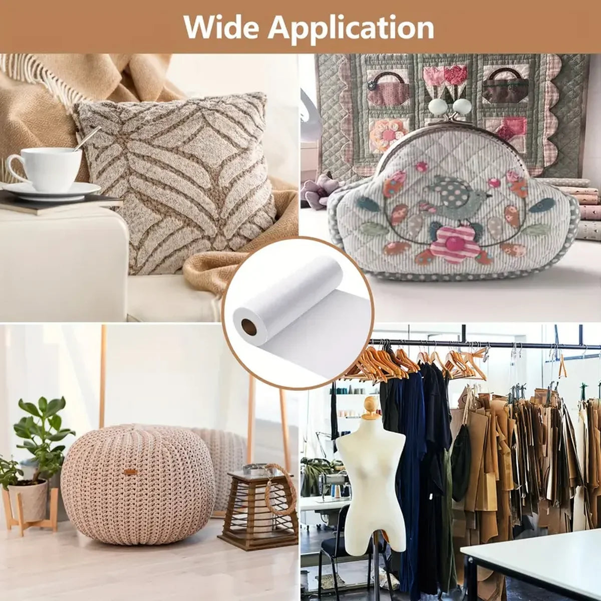 Iron On Fusible Fleece Interfacing Roll 12 Inch by 5 Yard Non Woven Batting for Sewing Crafting and Quilting