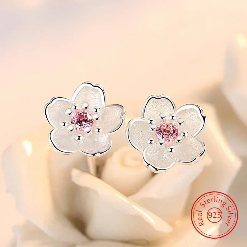 New arrive 925 Sterling Silver Crystal Jewelry custom Flower Stud Earrings For Women wedding accessories Holiday gifts