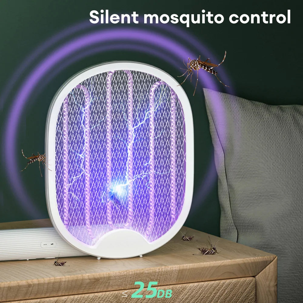 Foldable Electric Mosquito Killer Fly Swatter Trap USB Rechargeable Mosquito Racket Insect Killer with UV Light Bug Zapper 3000V