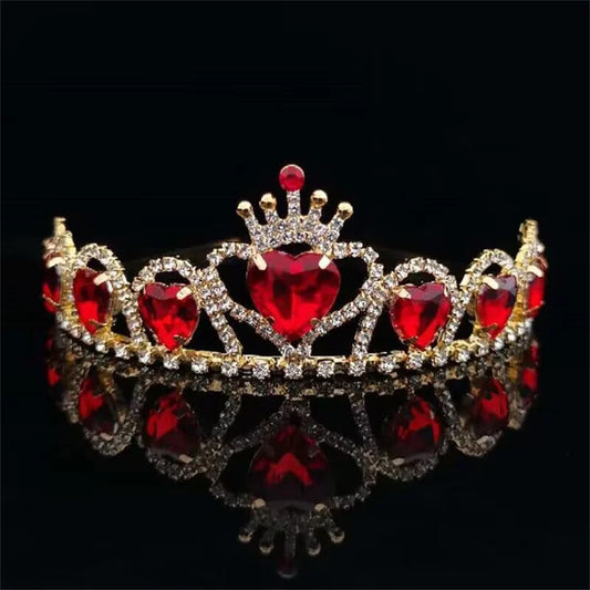 Baroque Ladies Party Hair Jewelry Accessories Bridal Wedding Tiara Red Love Crystal Crown Elegant Princess Birthday Gifts