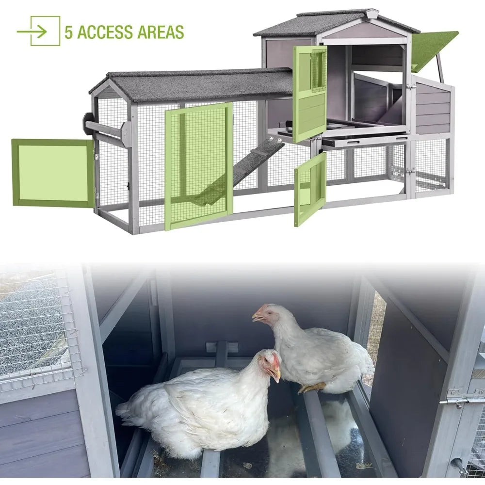 Gutinneen Chicken Coop Mobile Hen House on Wheels Large Chicken House with Run Outdoor Poultry Cage Waterproof Roof Duck Coop,Co