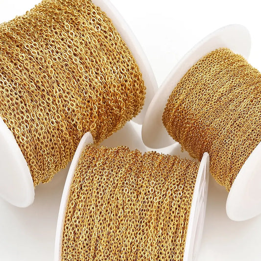 10 Meters Stainless Steel Chain 1 1.5 2mm Gold Steel Color for DIY Jewelry Making