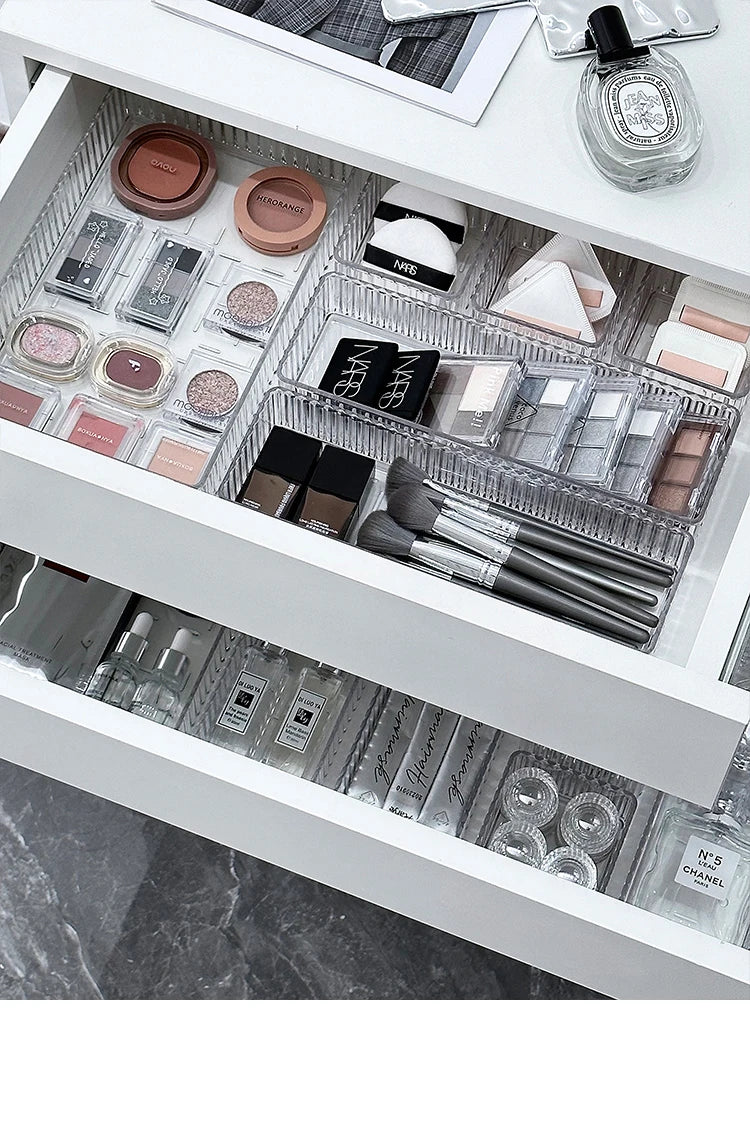 Clear Plastic Drawer Organizers Set for Bathroom and Vanity Storage Bins