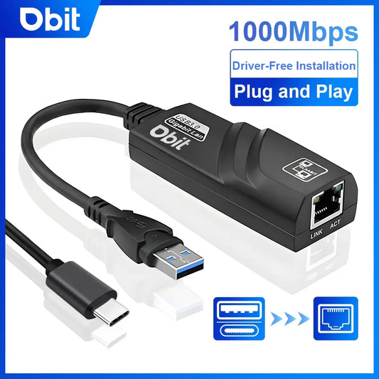 Adaptador DBIT Wi-Fi 3.0 HUB USB Ethernet Tipo C a RJ45 Tarjeta de red Gigabit Mini PC Computadoras de escritorio Accesorios para portátiles Plug and Play