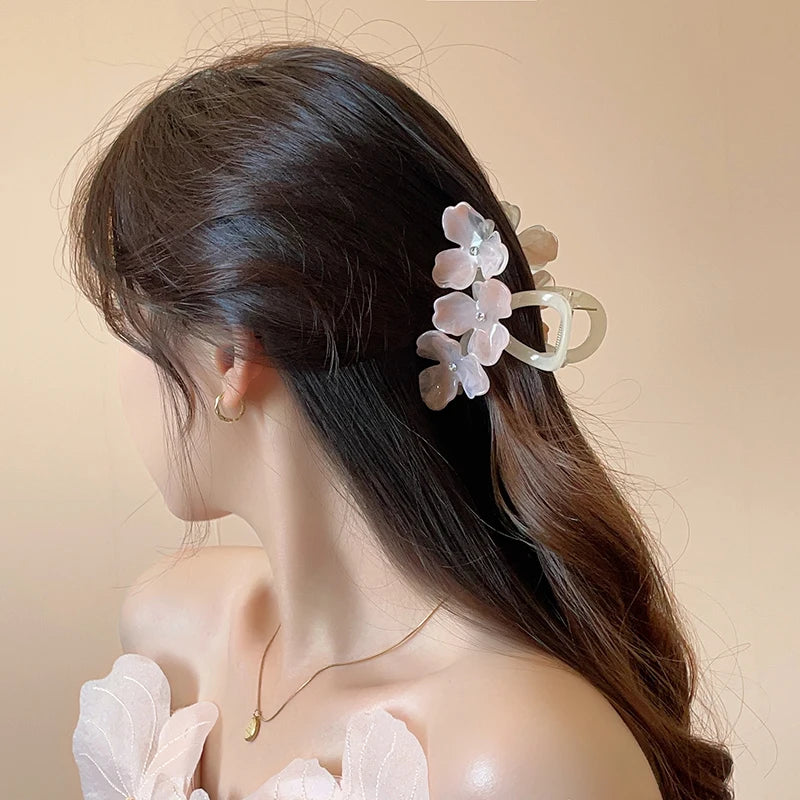 New Fashion Flower Hair Clip Women Elegant Non-slip Ponytail Clip Simple Versatile Bow Shark Clip Headdress Hair Accessories