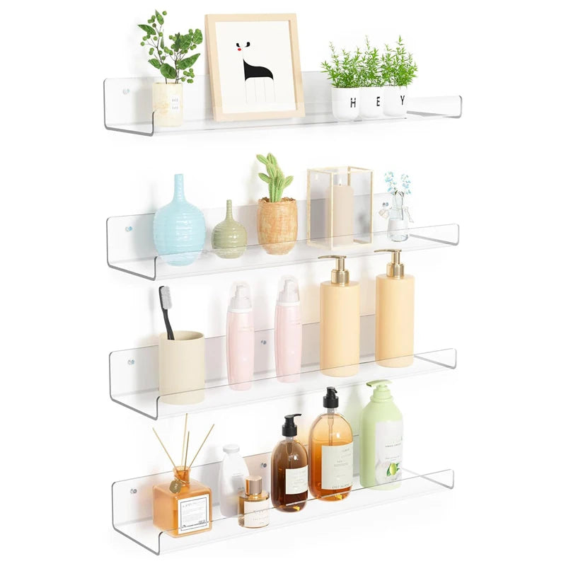 2pc Clear Acrylic Storage Rack Wall Mounted Shelf Organizer