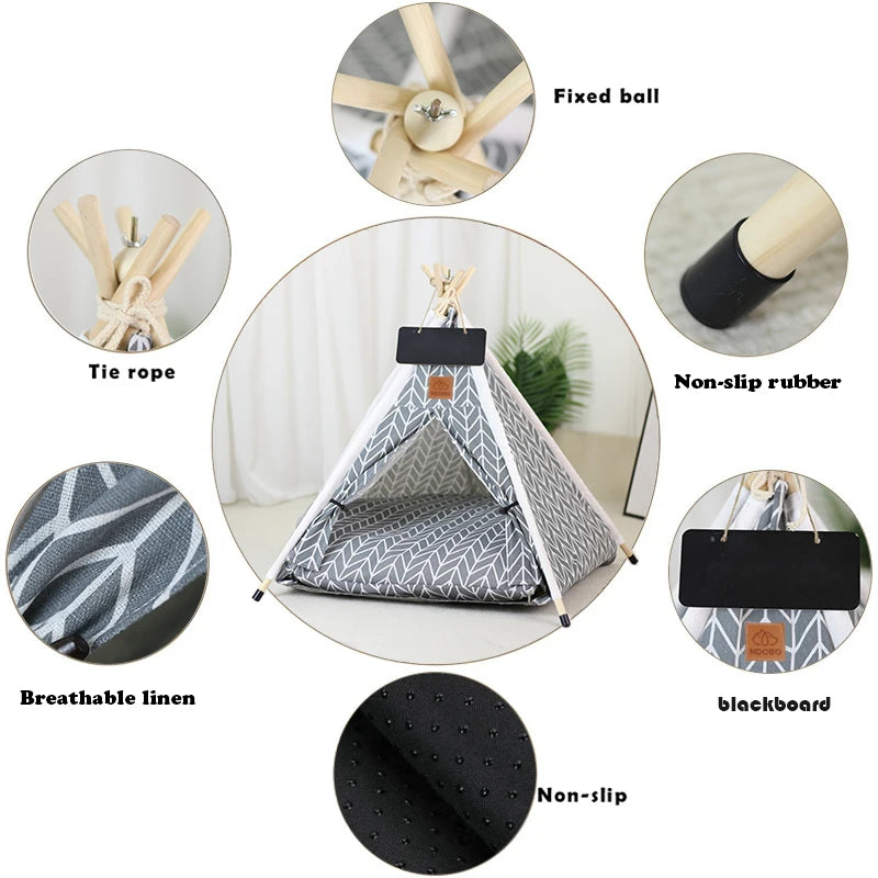 Pet Teepee for Dogs Puppy Cat Bed with Cushion Blackboard Portable Dog Tents Tipi Pet Houses Washable Dog Cat Houses for Rabbit
