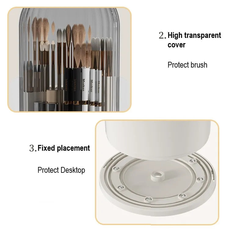 360 Degree Rotating Makeup Brush Holder With Lid Luxury Organizer