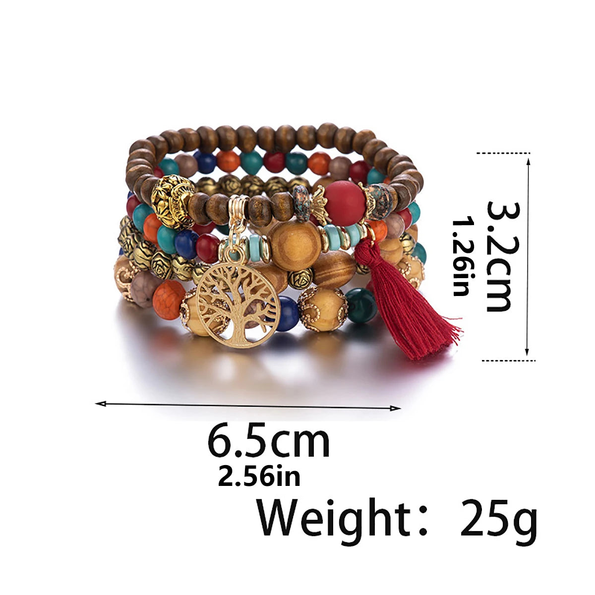 Bohemian Bracelet Creative Ladies Tree of Life Tassel Multi-layer Wooden Beaded Ethnic Style Fashion Women Bracelets Jewelry