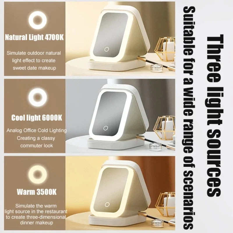 LED Mirror Makeup Storage Box Portable Travel Cosmetic Case Large Capacity with Built-In Light for Easy Application