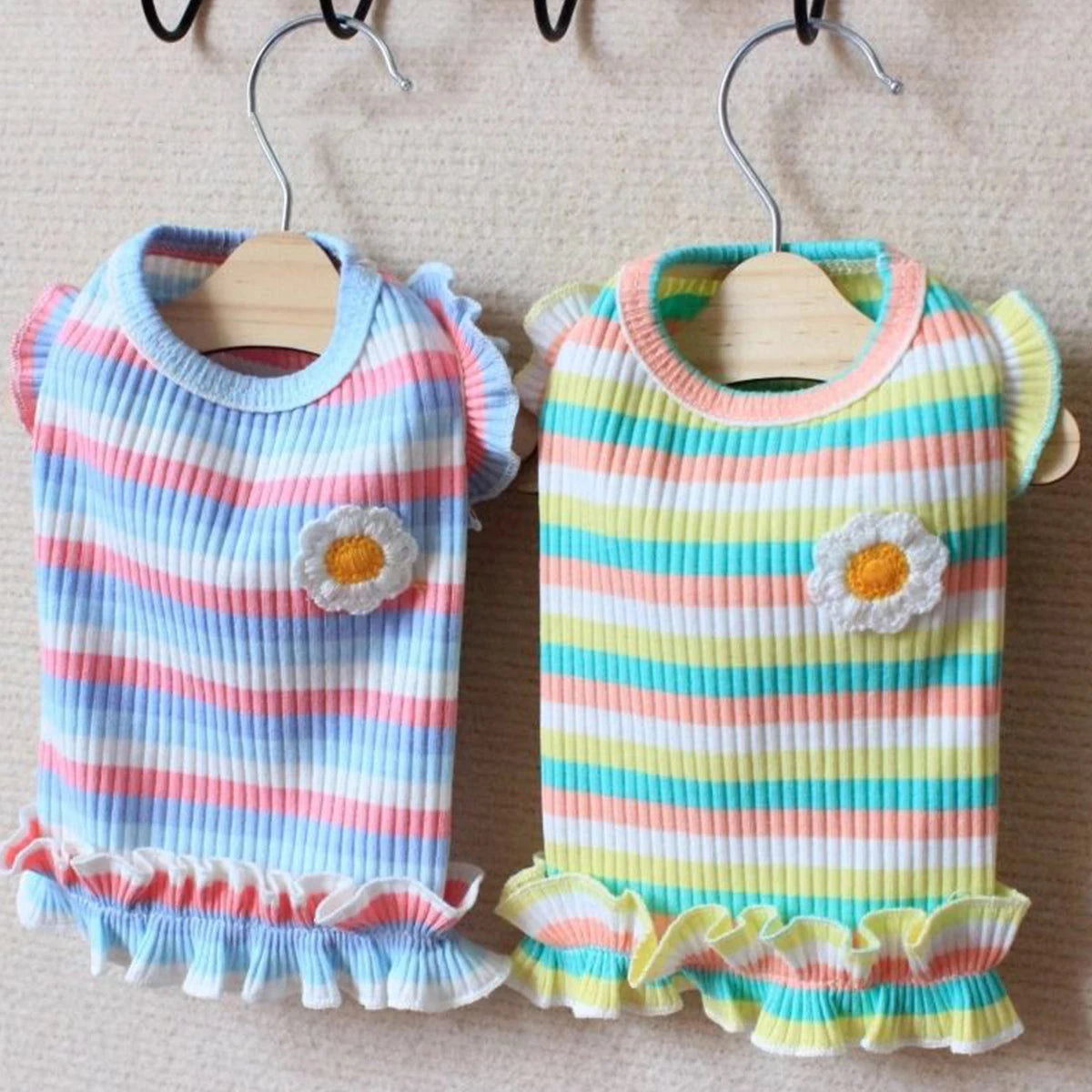 Rainbow Flower Small Dog Dress Cute Cat Clothes Summer Cooling Dog Clothes for Small Dog Vest Spring Soft Cat Dress Pet Clothes