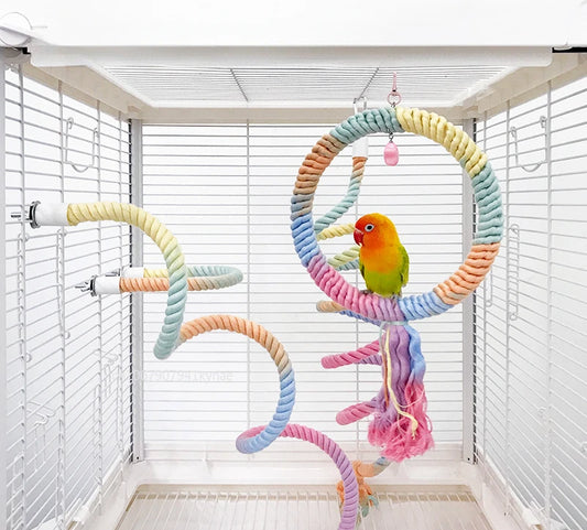 Colorful Parrot Cotton Rope Hanging Braided Budgie Bird Cage Cockatiel Toy Pet Stand Accessories Ladder Swing Supplies