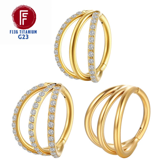 F136 Titanium 3 Layers Nose Rings and Ear Cuff Jewelry