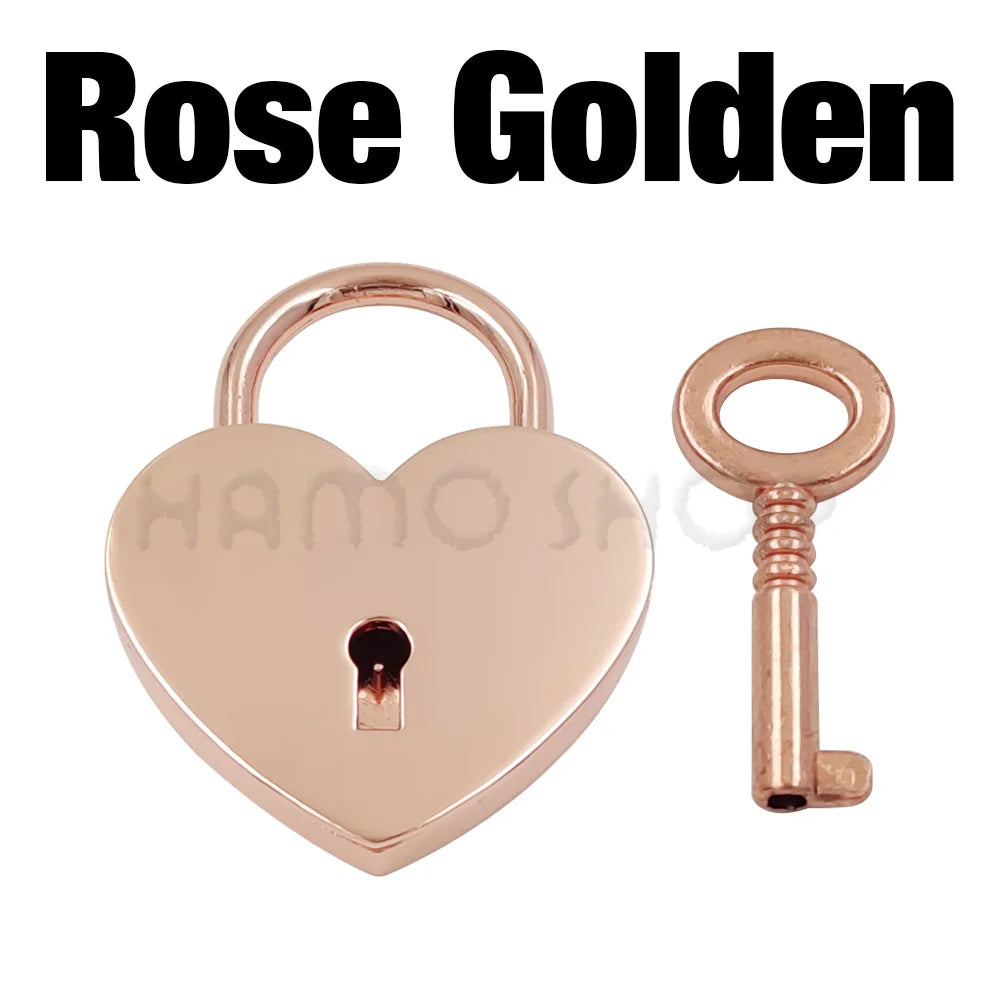 1pcs Metal Heart Shape Vintage Mini Archaize Padlock Bag Suitcase Luggage Box Key Lock With Key Hardware Strap Accessories