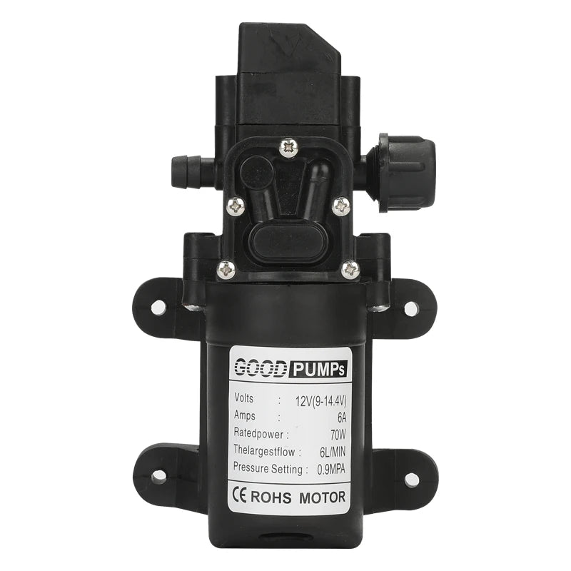 1 bomba de agua de diafragma automática con interruptor de flujo de 6 l/min, CC de 12 V, 70 W, 130 PSI, pequeña y segura, de alta presión