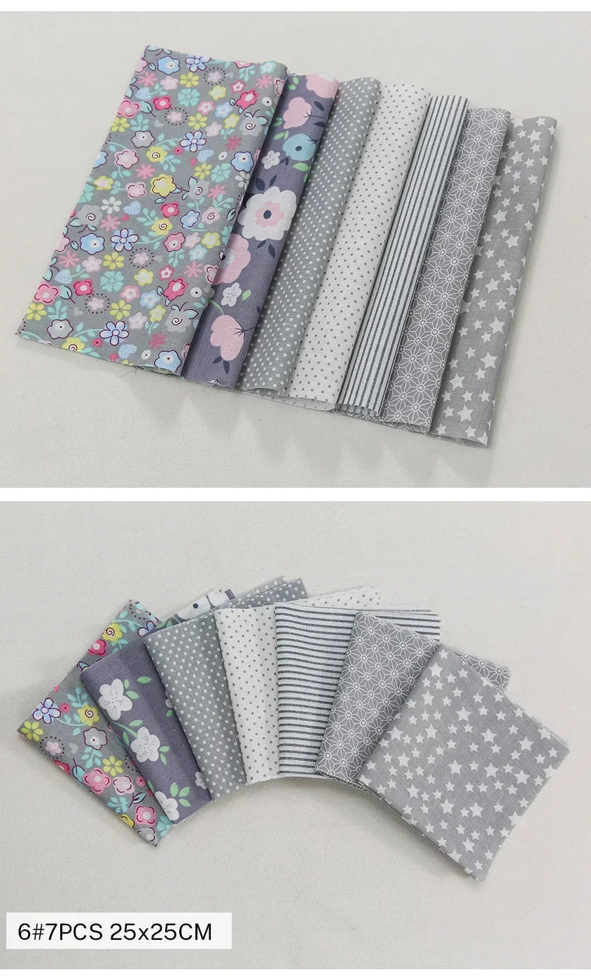 7 Pieces 25x25Cm Cotton Flower Fabric Printed Cloth for DIY
