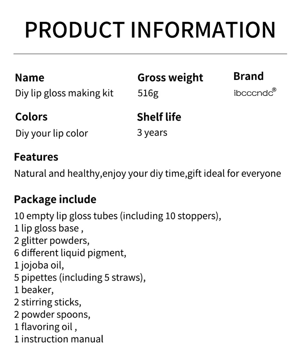 DIY Lip Gloss Making Kit for Moisturizing Shiny Glittery Lip Tints and Glaze Handmade Cosmetic Supplies