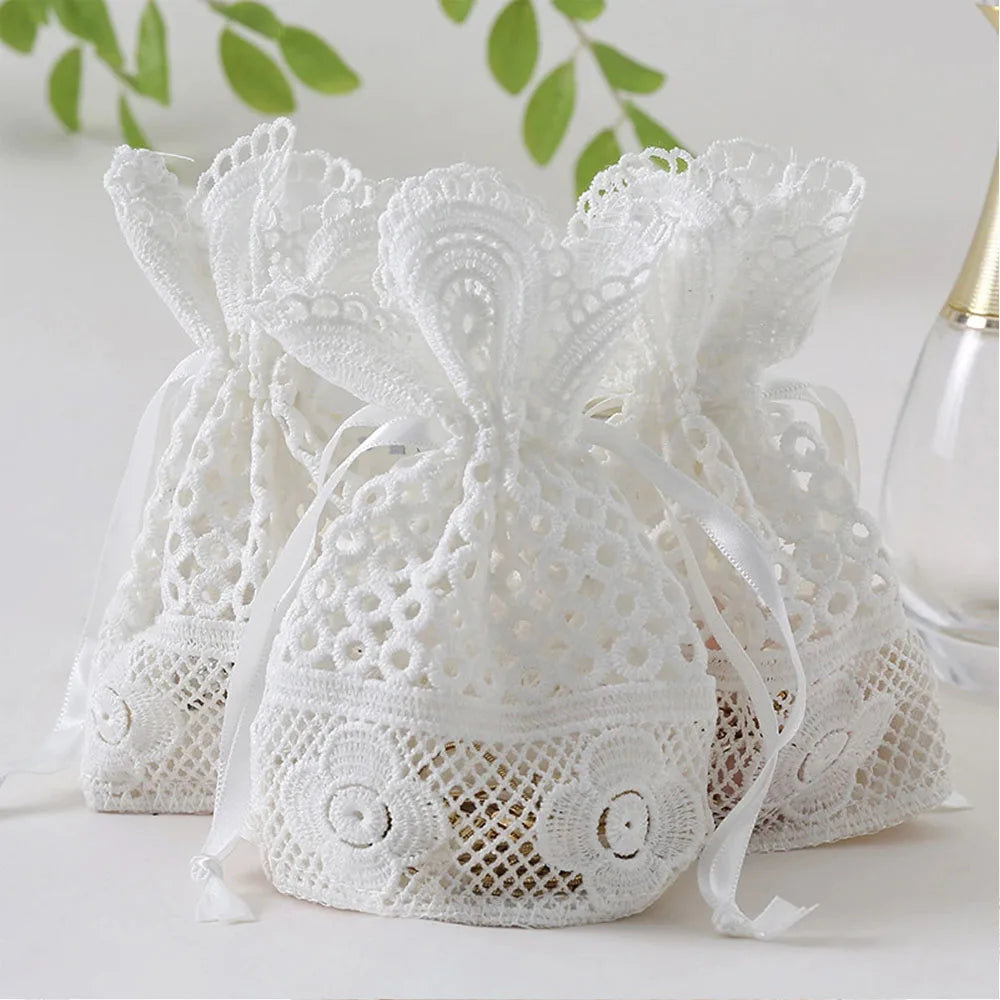 10x14cm White Lace Drawstring Bag for Jewelry and Ornaments