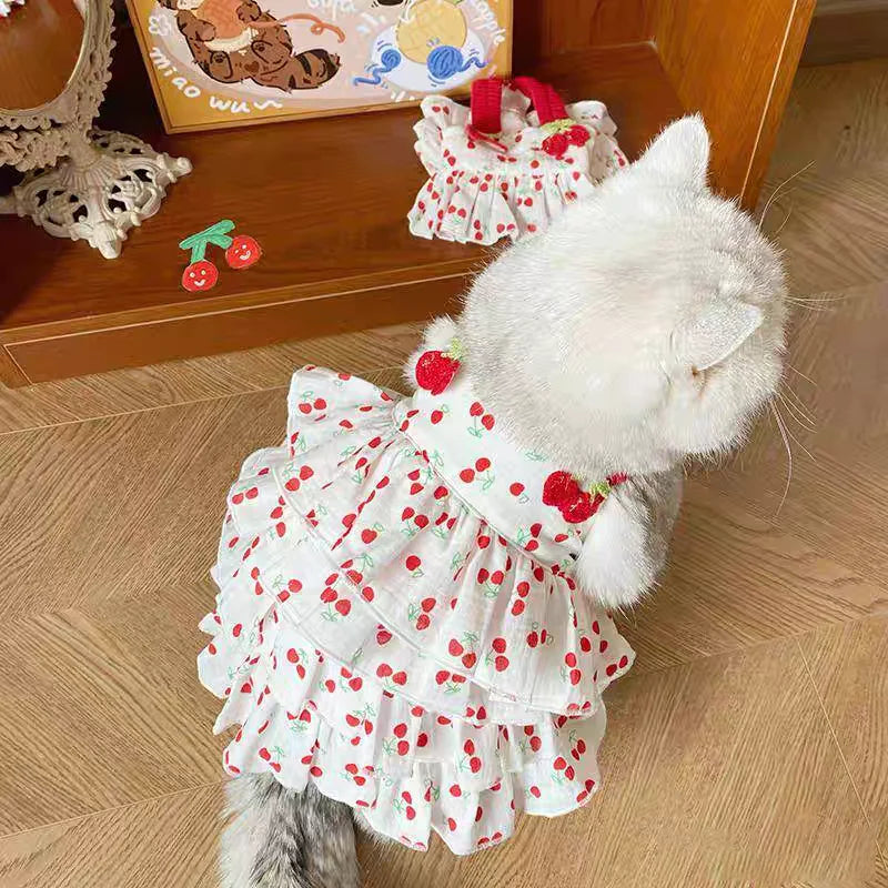 Pet Dress for Dogs & Cats - Layered Cake Style Printed Clothes, Small Medium Breed Apparel, Adorable Summer Outfit