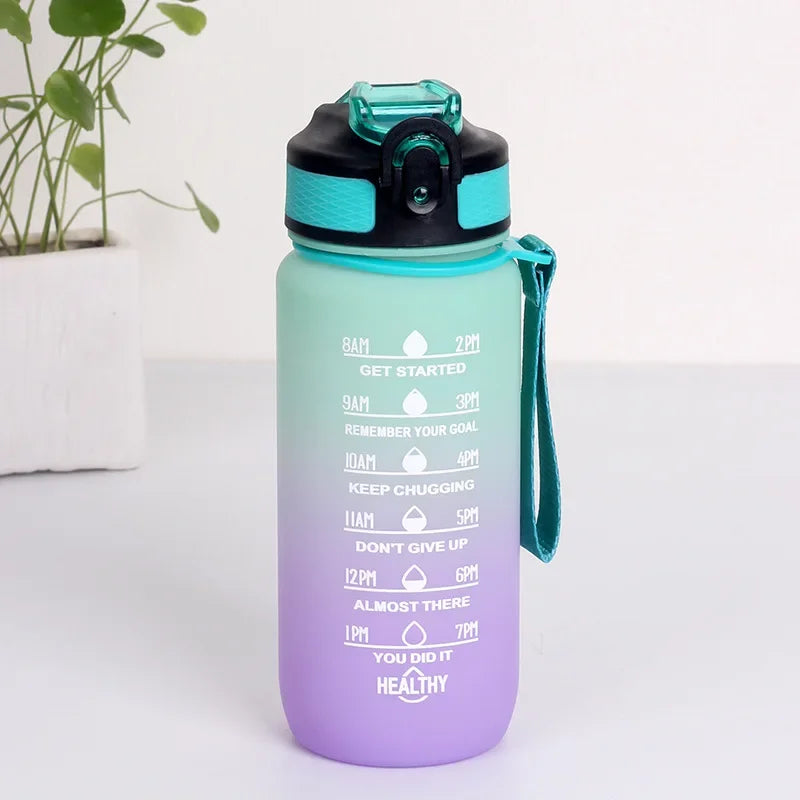 600ML Sports Water Bottle with Time Marker Leak-proof Fitness Cup