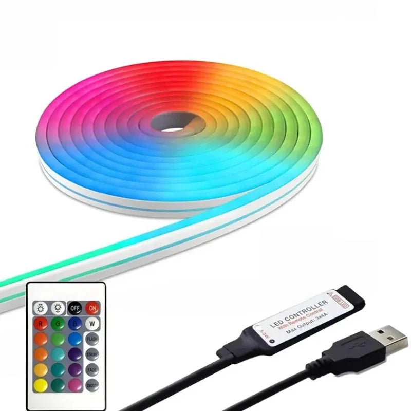 RGB LED Strip Silicone Neon Lights Waterproof Dimmable Remote 5V 108Leds/M Room Decor