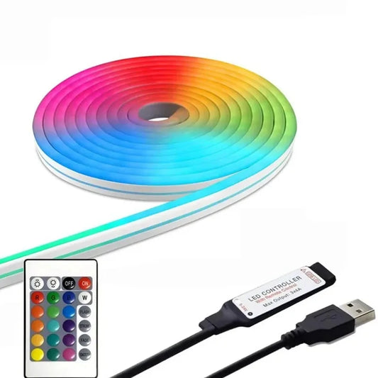 RGB LED Strip Silicone Neon Lights Waterproof Dimmable Remote 5V 108Leds/M Room Decor