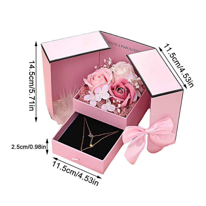 Rose Jewelry Gift Box Bow Packaging Luxury Double Door Drawer Necklace For Girlfriend Mom Simulation Flower Creative Romantic