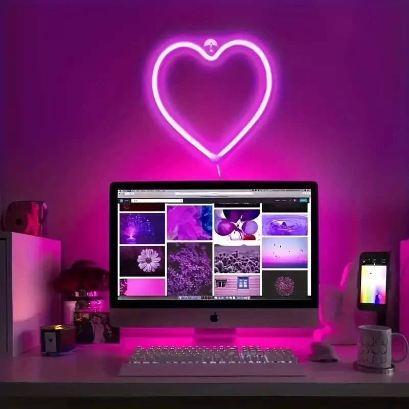 1pc USB Heart Shape LED Neon Light Sign for Bedroom and Bar