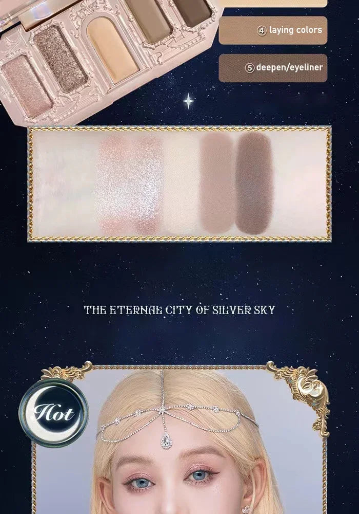 Flower Knows Moonlight Mermaid Eyeshadow Palette 8 Color Eye Makeup with Matte Shimmer and Glitter Finishes for Stunning Looks