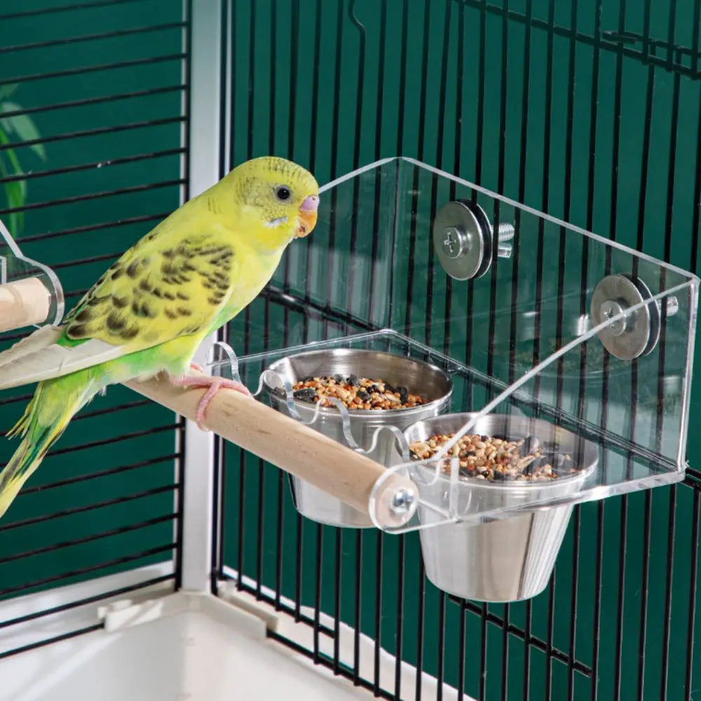 Acrylic Cage Mounted Bird Feeder Large Capacity Anti-spread Bird Food Dispenser Hangable Anti Splashing Parrots Food Container