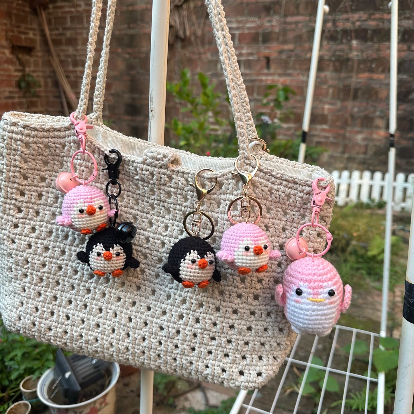 Handmade Cute Cotton Wool Penguin Doll Crochet Keychain
