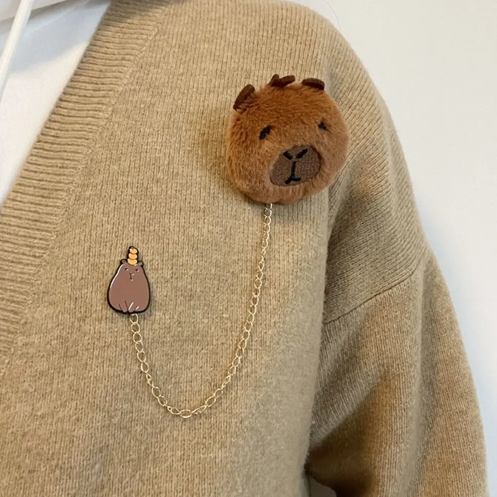 Chain Star Capybara Brooch Kawaii Lapel Pin Unisex