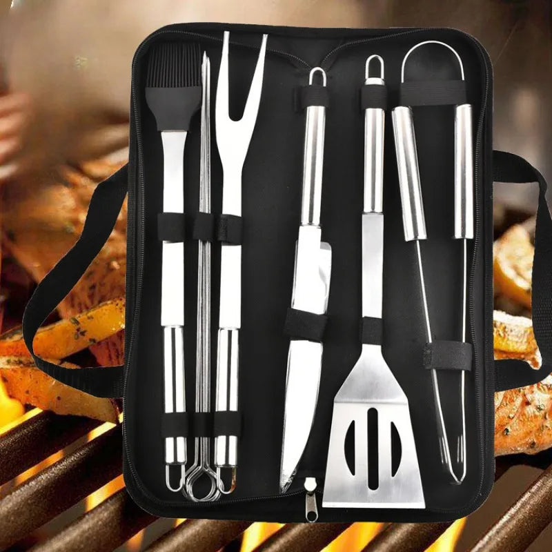 Stainless Steel BBQ Tool Set with Portable Storage Bag for Outdoor Grilling and Baking