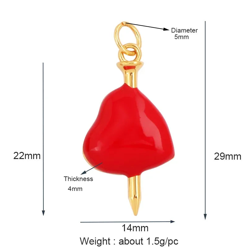 New Sacred Red Heart Charm Pendant 18K Gold Plated Zircon