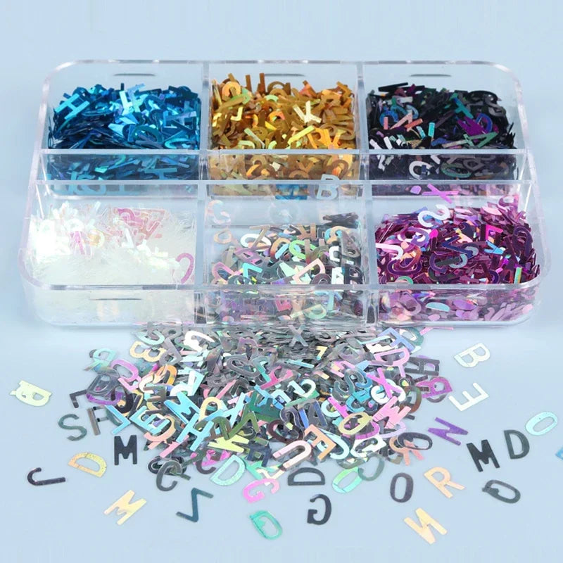 Holographic Glitter English Alphabet Flakes For DIY Resin